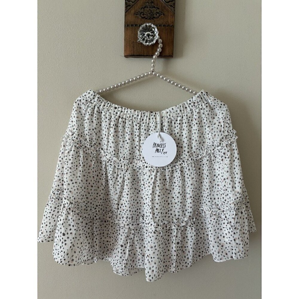 NWT Princess Polly Size 10 Rasmus Mini Skirt White Dotted Tiered Linen Blend